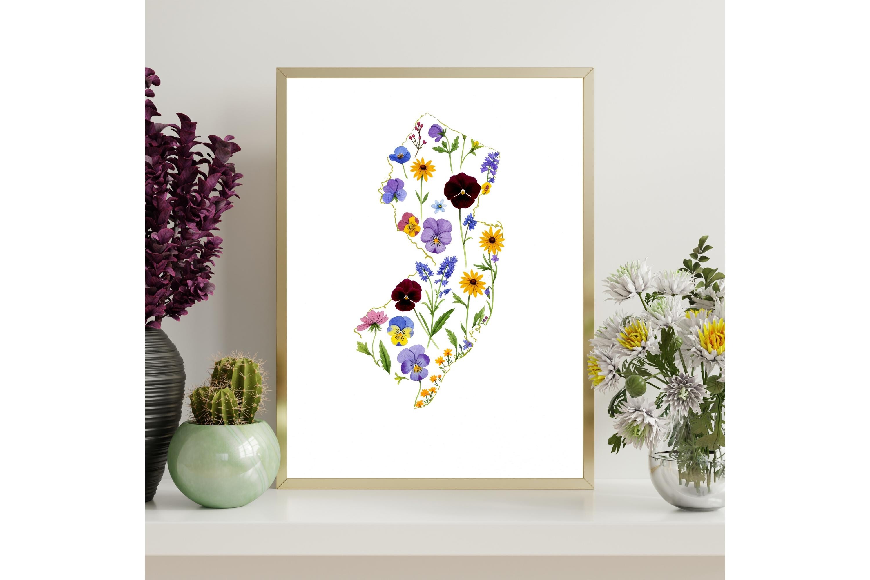 New Jersey Floral Map Printable Wall Art