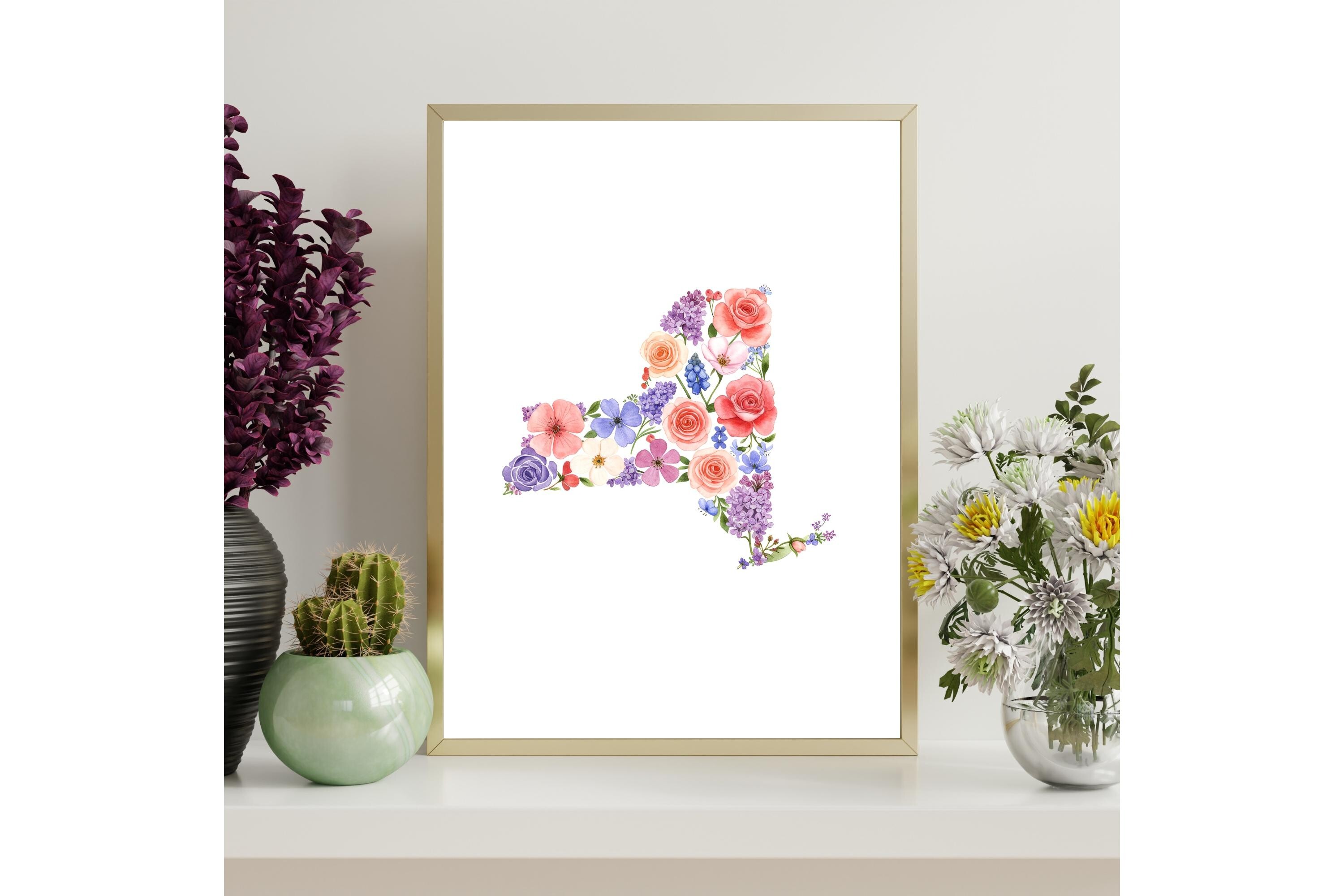 New York Floral Map Printable Wall Art