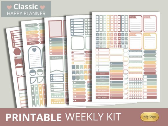 Pastel Colored Happy Planner Stickers Graphic Print Templates By jallydesign