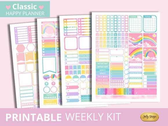 Pastel Rainbow Happy Planner Stickers Gráfico Plantillas de Impresión Por jallydesign