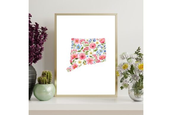 Printable Floral Connecticut Wall Art