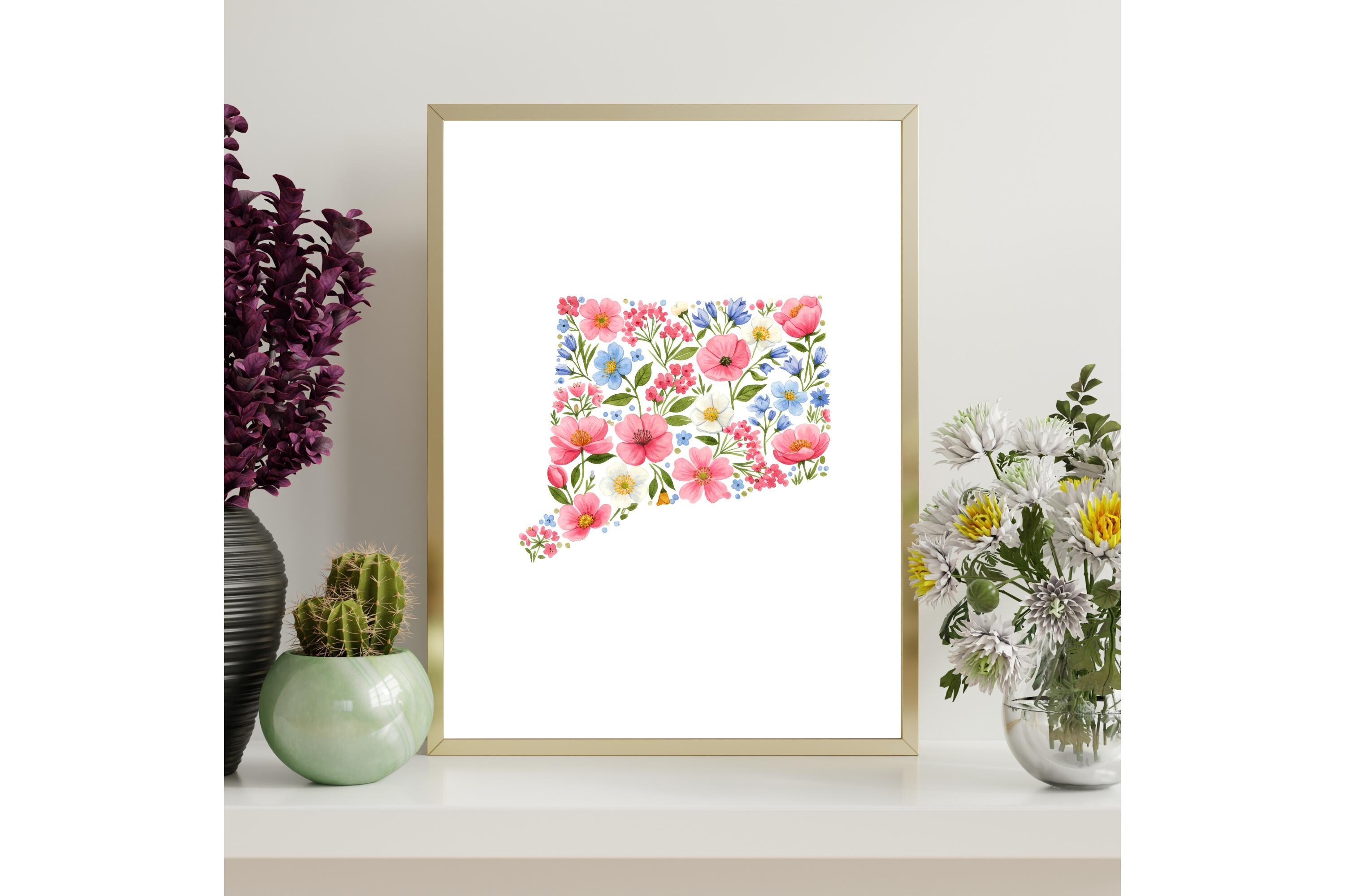 Printable Floral Connecticut Wall Art