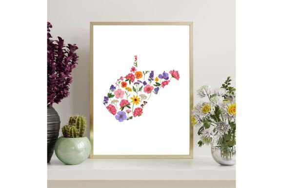Printable West Virginia Floral Map Wall