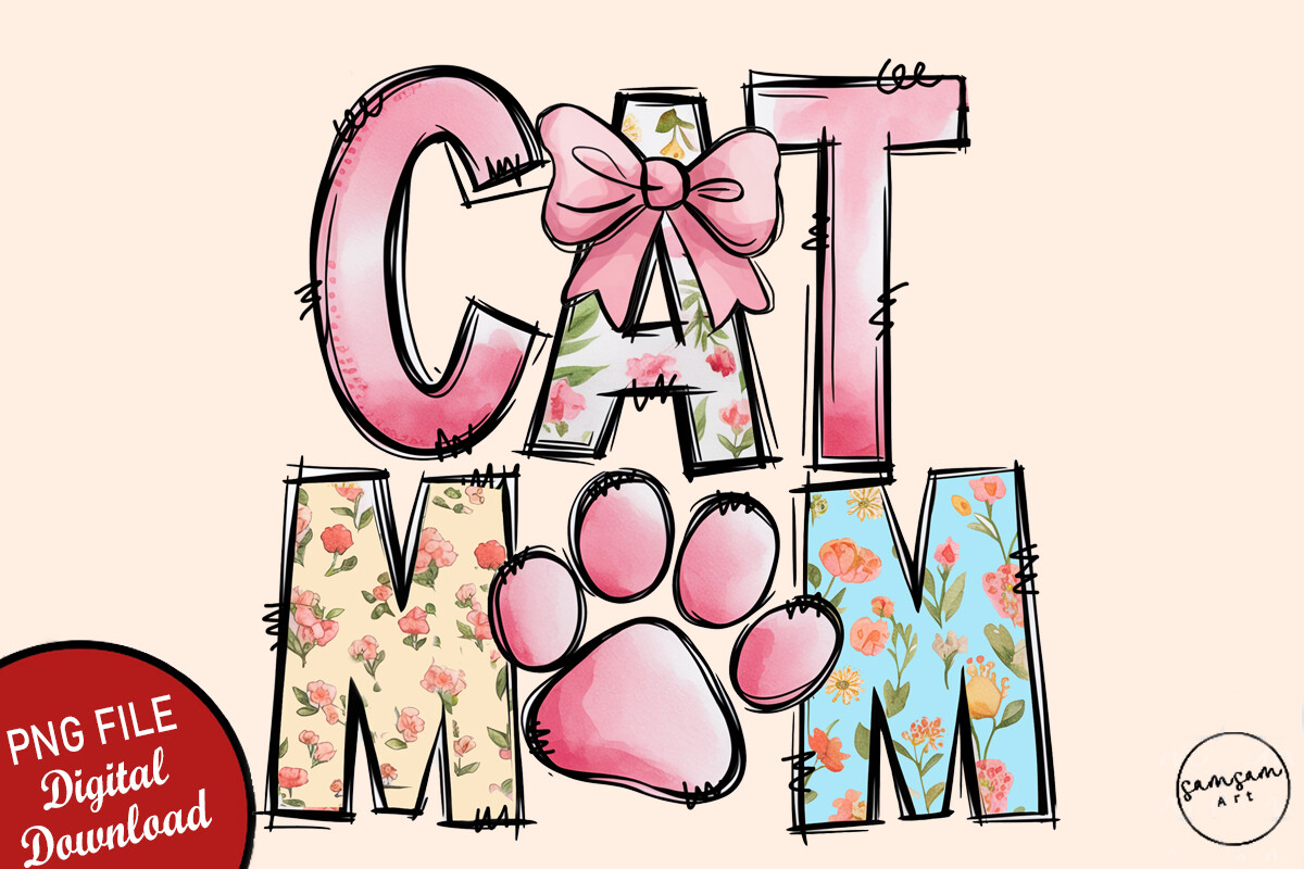 Retro Floral Coquette Cat Mom Png Graphic by Samsam Art · Creative Fabrica