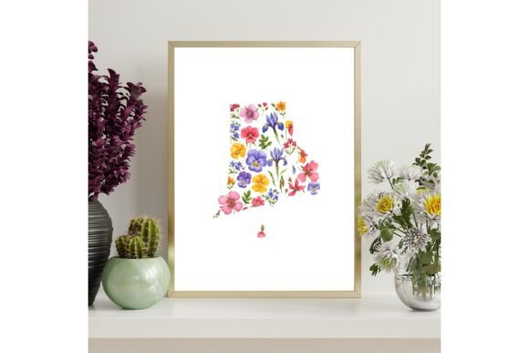 Rhode Island Floral Map Print