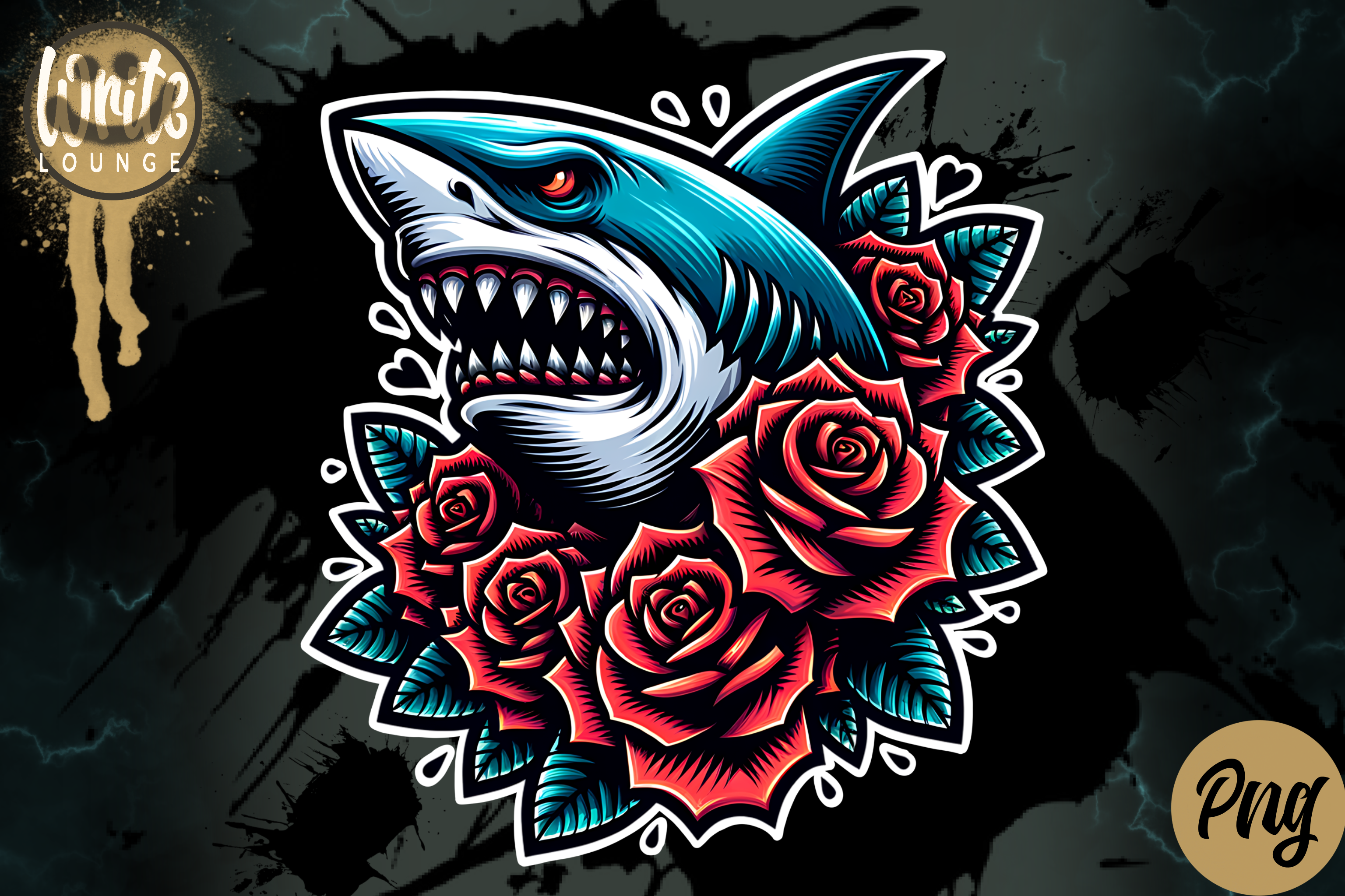 Sharks And Roses Shark Roses Graphic by Writelounge · Creative Fabrica
