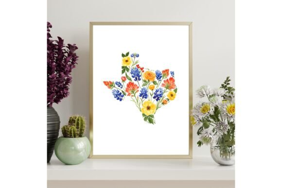 Texas Floral Map Printable Wall Art