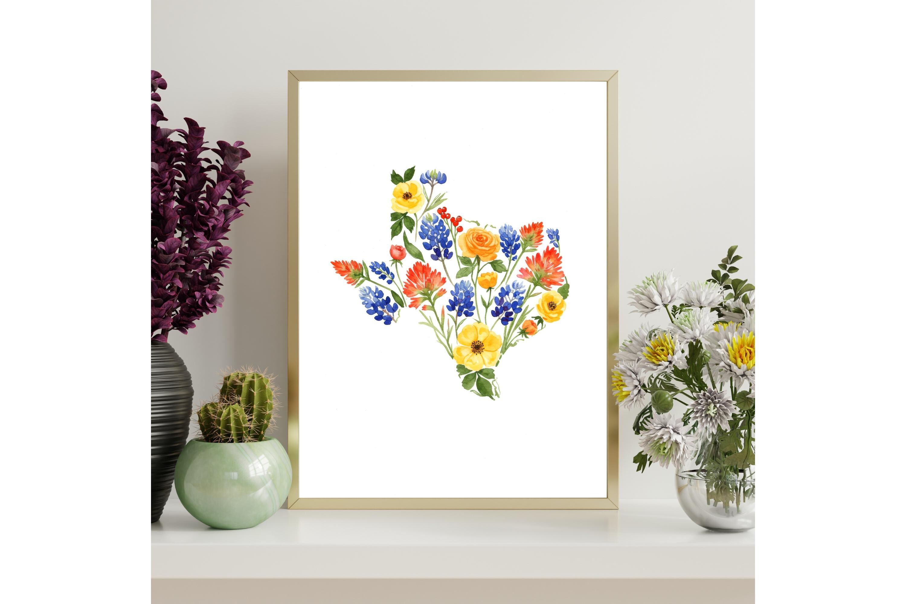 Texas Floral Map Printable Wall Art