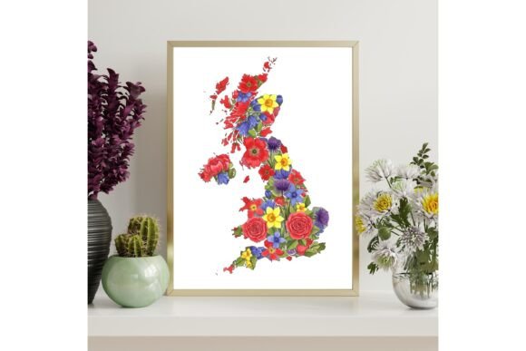 UK Floral Map Printable Wall Art