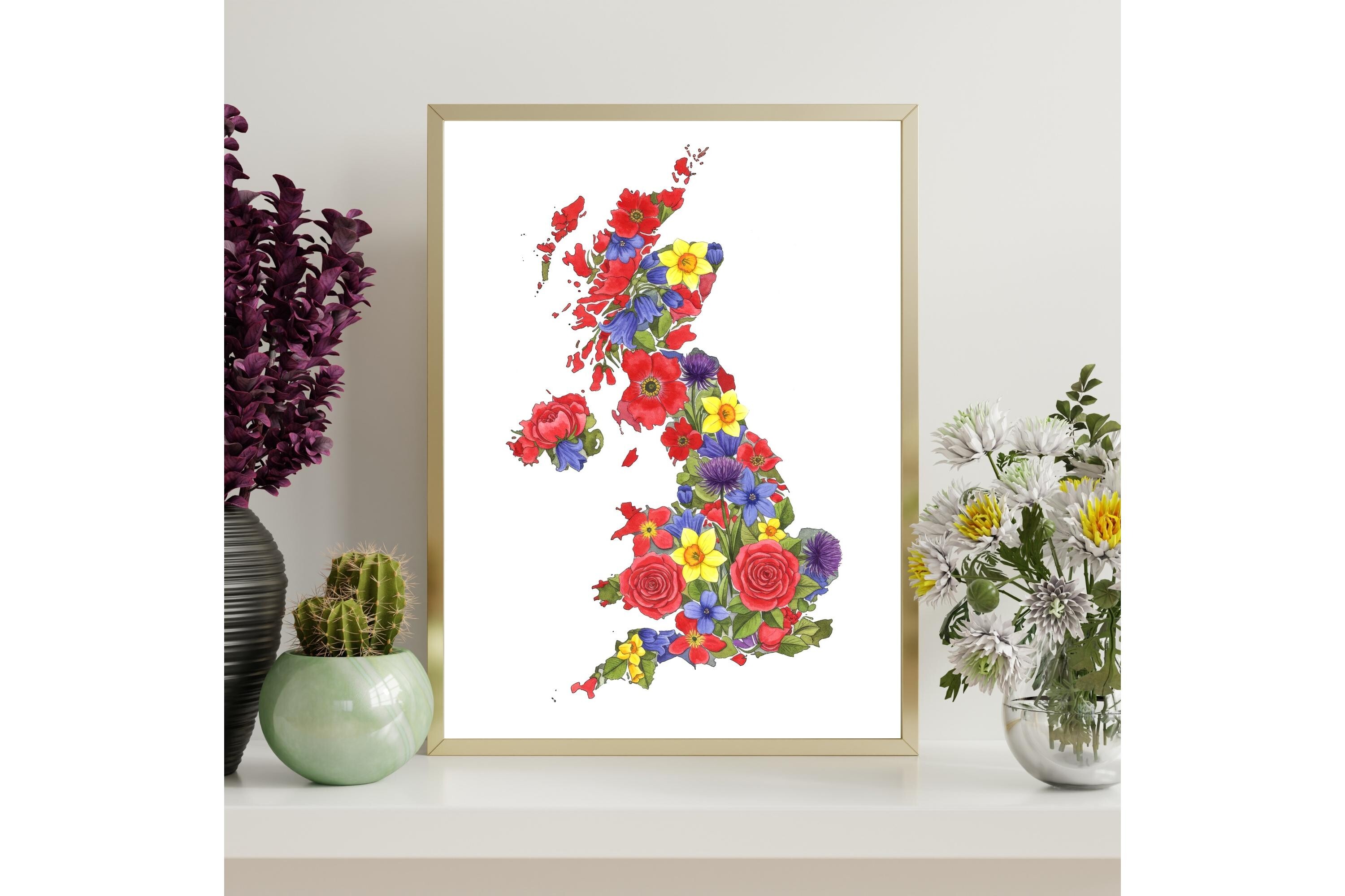UK Floral Map Printable Wall Art