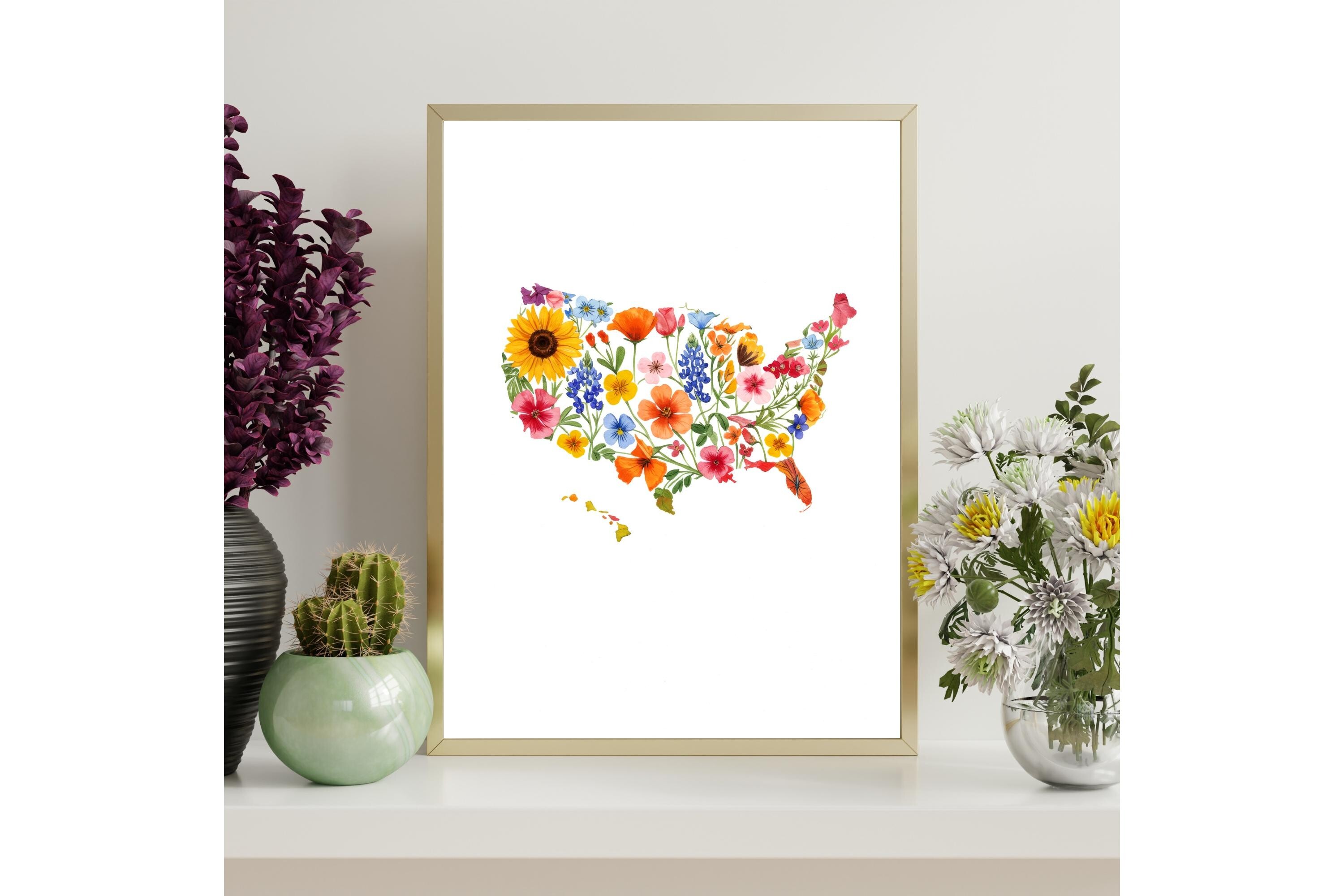 USA Floral Map Printable