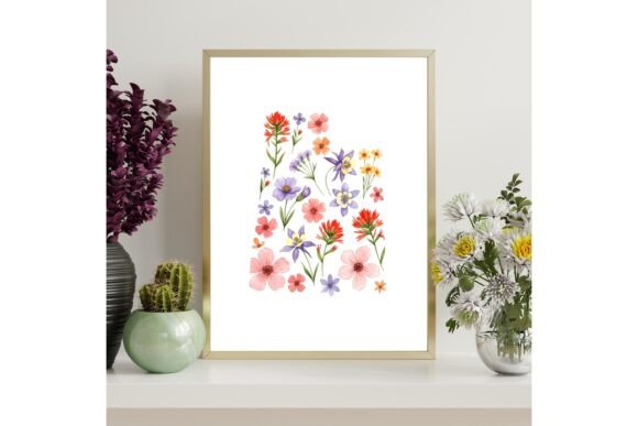 Utah Floral Map Printable Wall Art