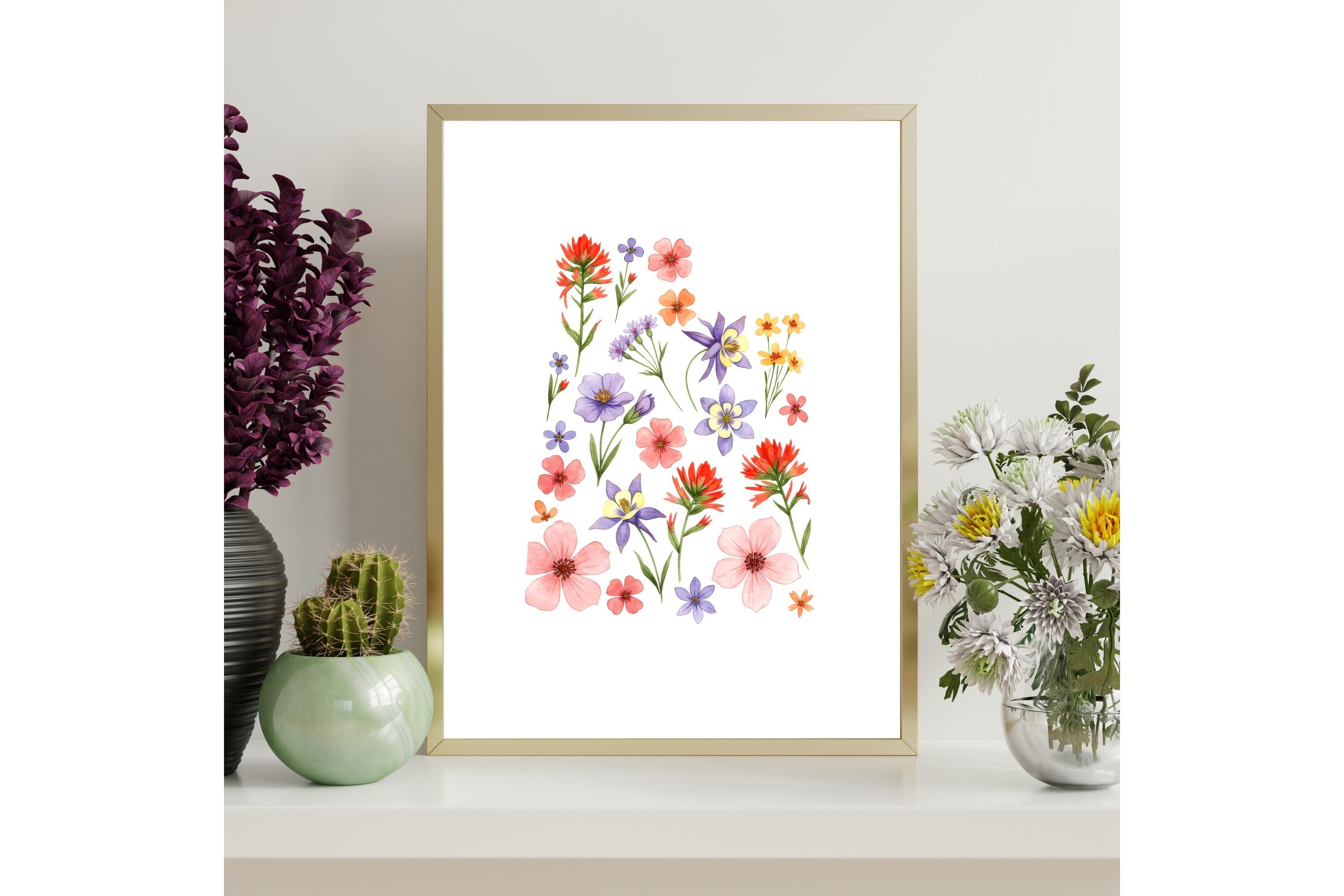 Utah Floral Map Printable Wall Art