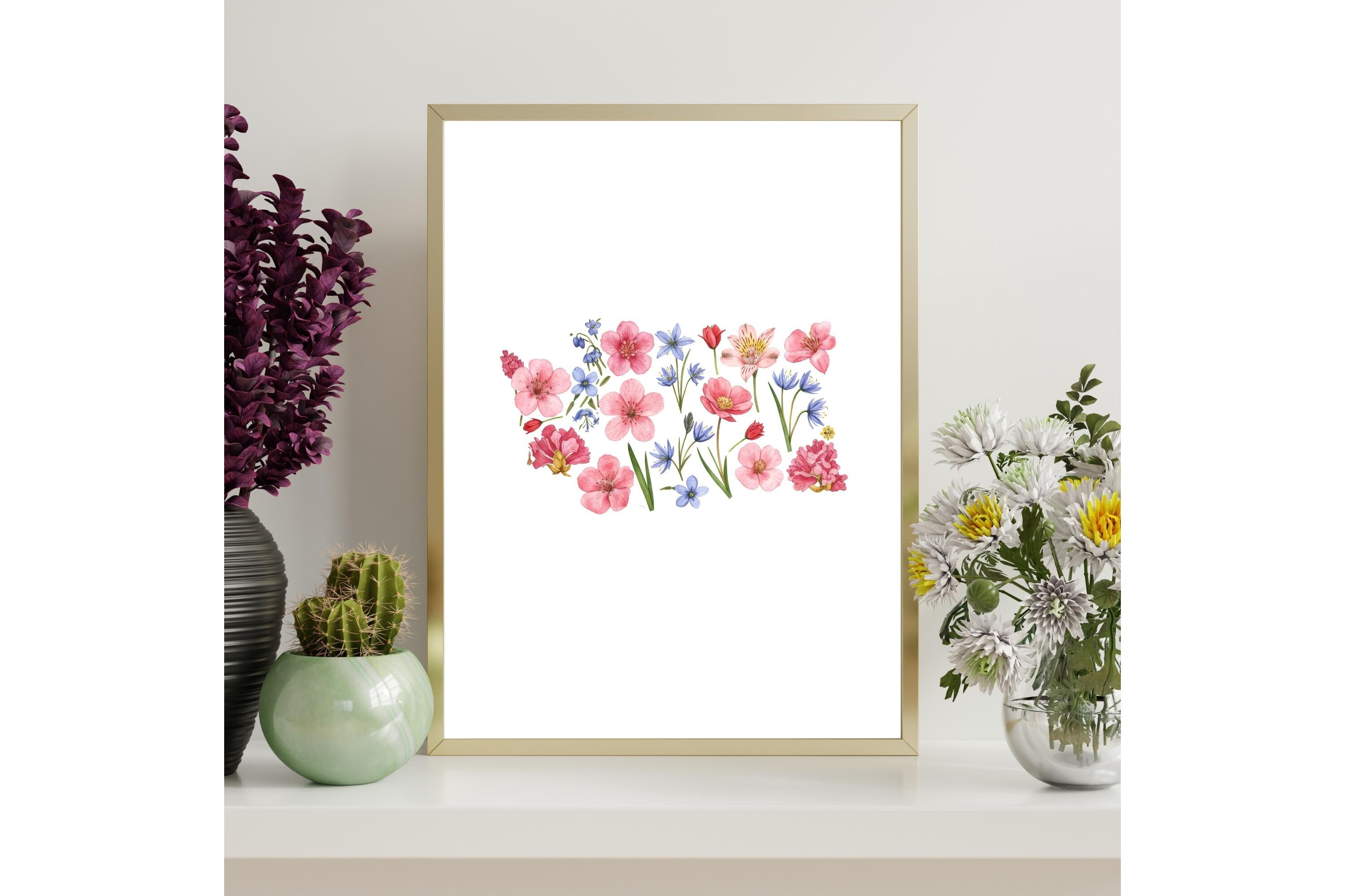 Washington Floral Map Printable Wall Art