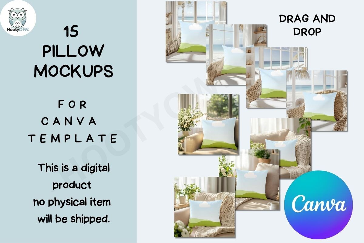 15 Pillow Mockups - Canva Mockup Graphic by HootyOwl · Creative Fabrica