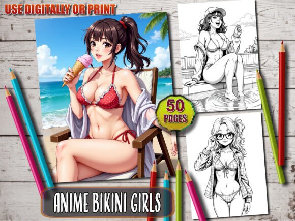Anime Bikini Girls Coloring Book
