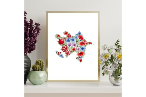 Azerbaijan Country Map Floral Print