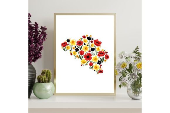Belgium Country Map Floral Print