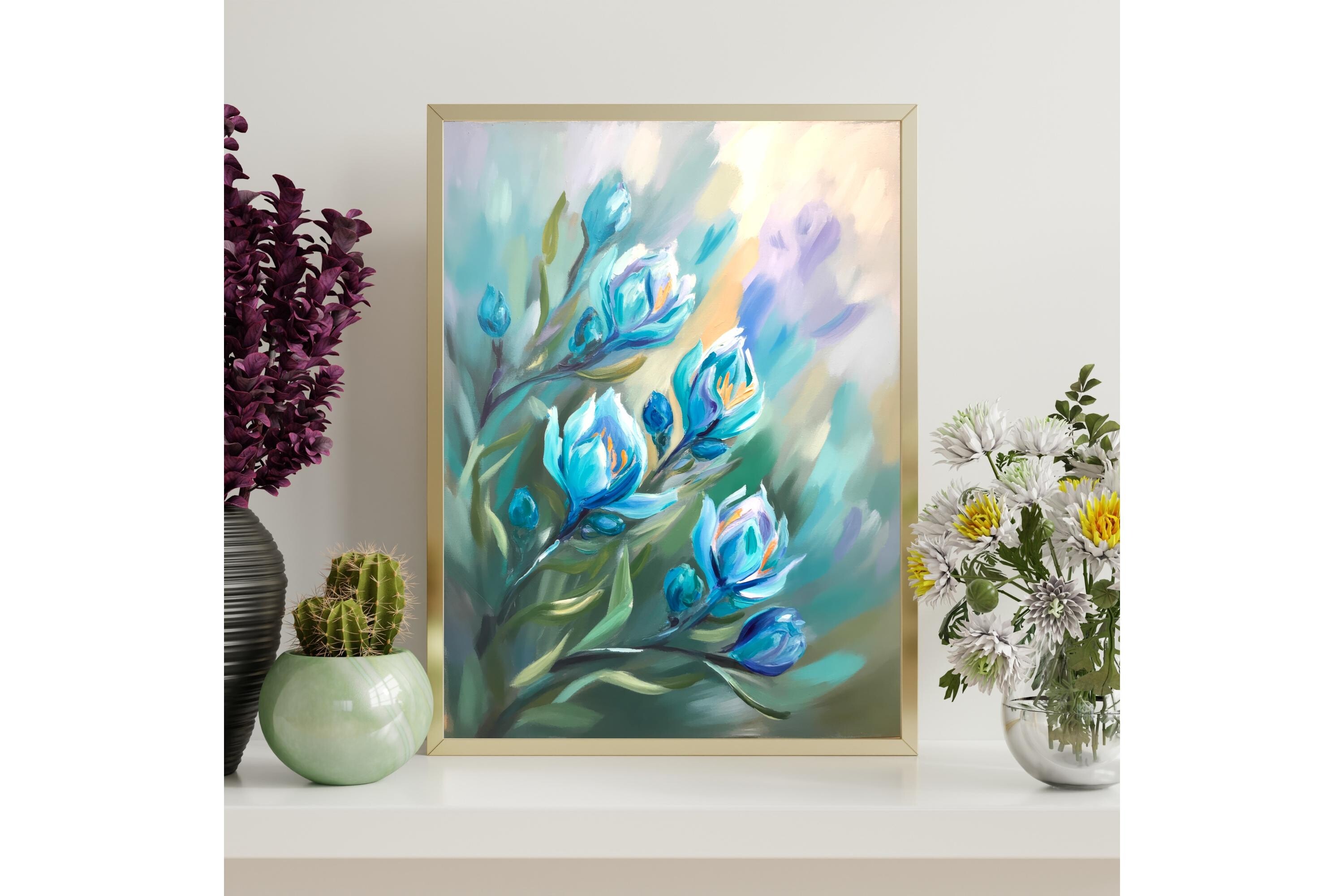 Blue Puya Flower Printable Wall Art