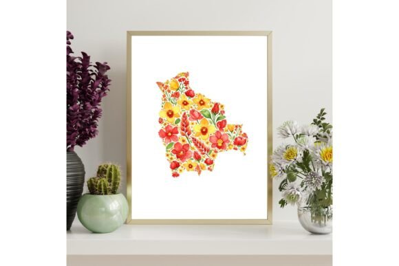 Bolivia Map Floral Decor