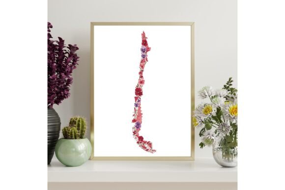 Chile Map Copihue Flower Printable Wall