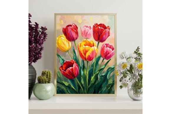 Colorful Tulip Oil Painting Wall Art