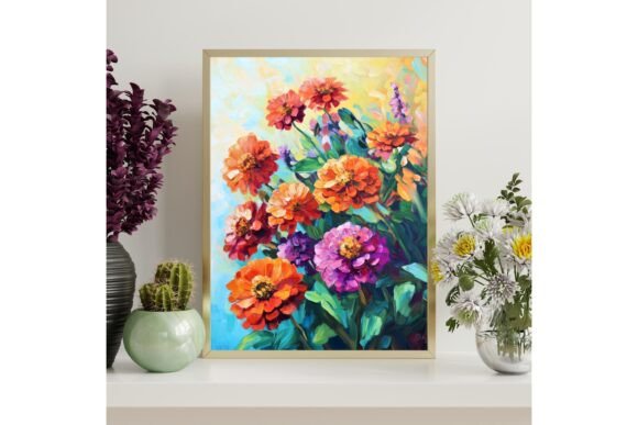 Colorful Zinnia Flowers Printable Wall