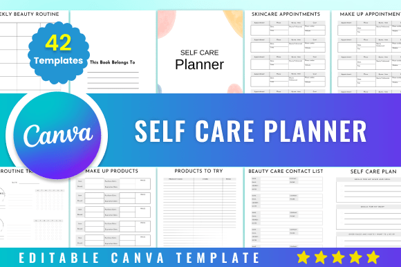 Editable Self Care Planner Kdp Canva