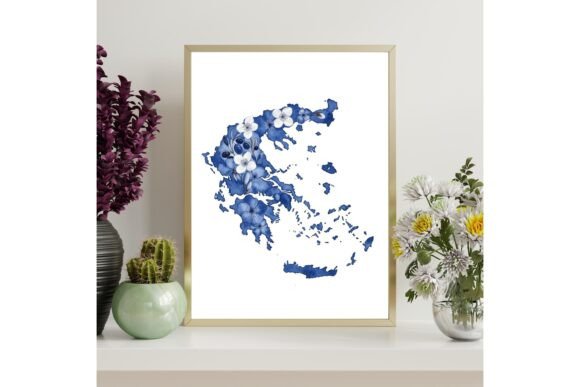 Greek Country Map Floral Wall Art