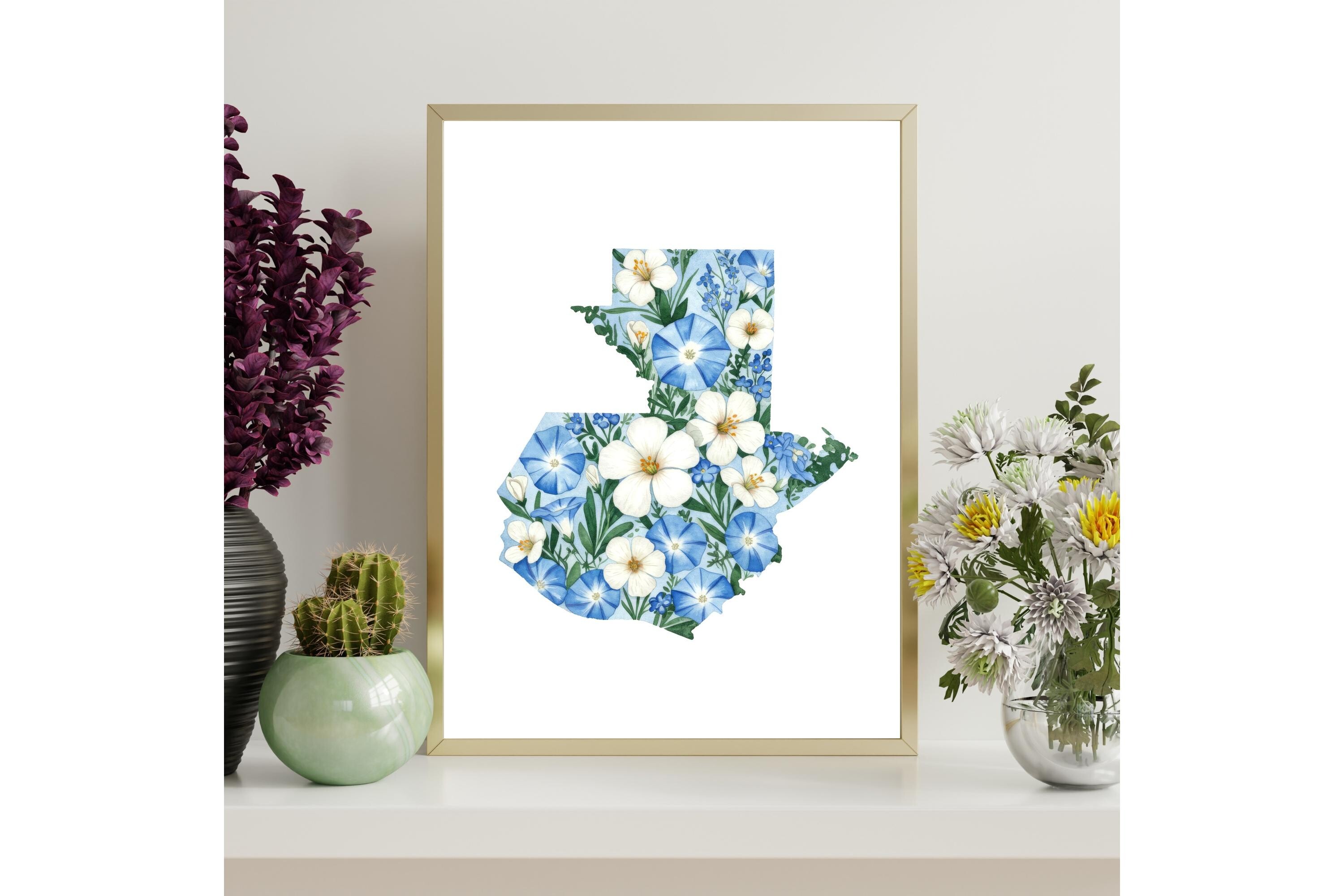 Guatemala Floral Map Print