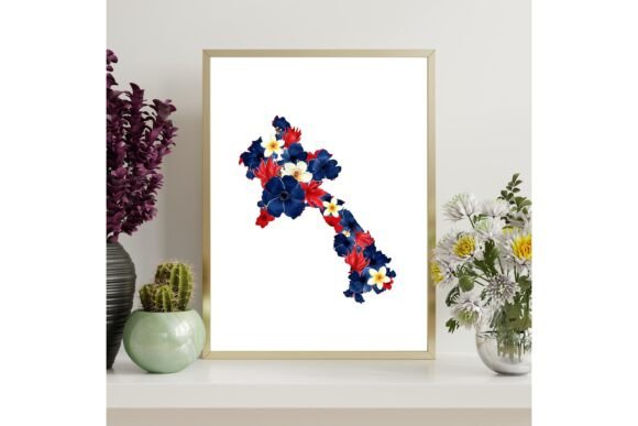 Laos Floral Map Wall Art