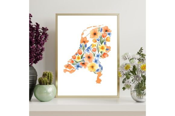 Netherlands Country Map Floral Print