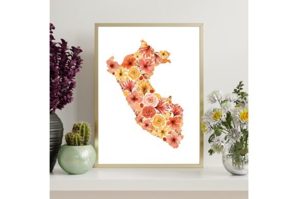 Peru Map Cantuta Flower Wall Art