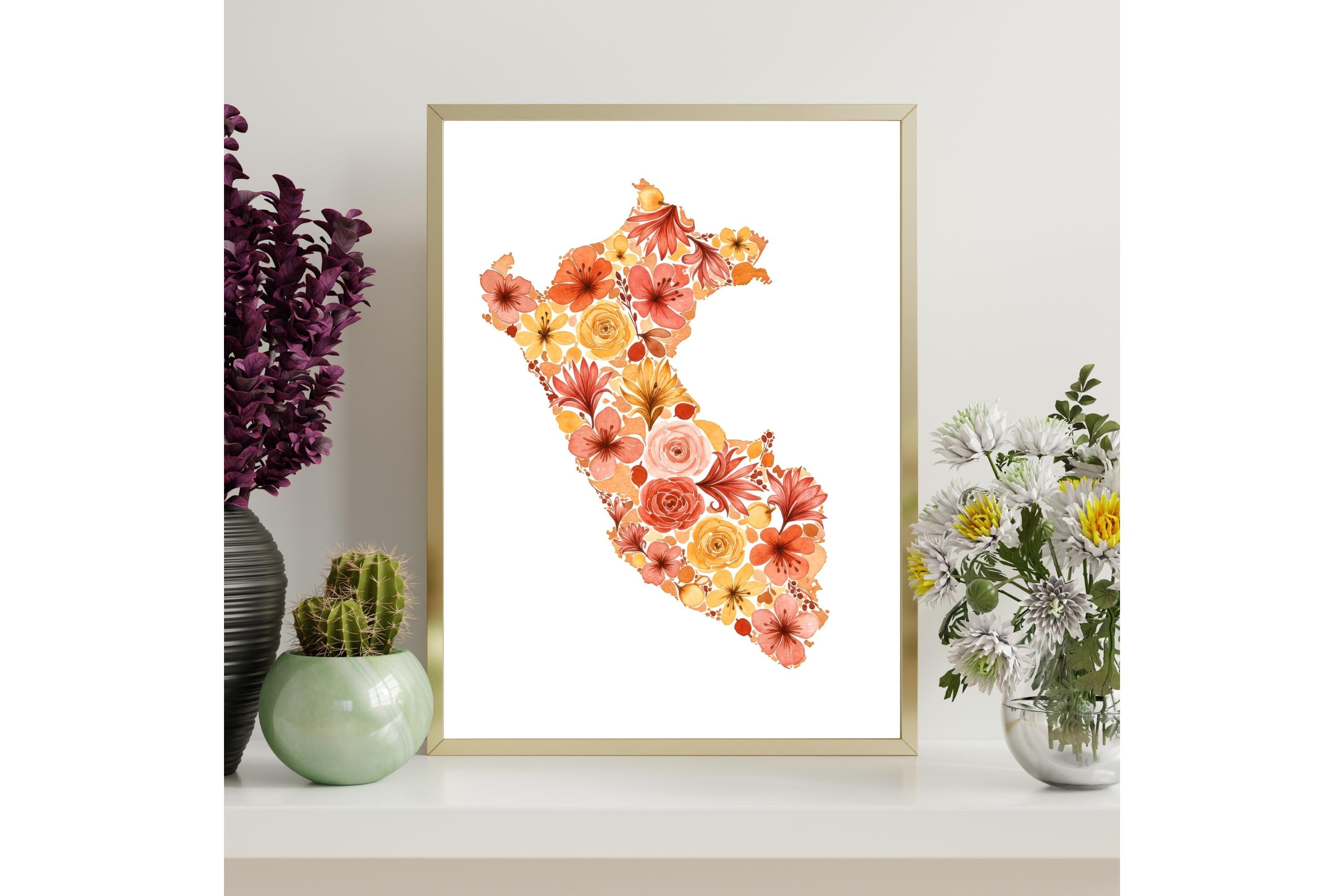 Peru Map Cantuta Flower Wall Art
