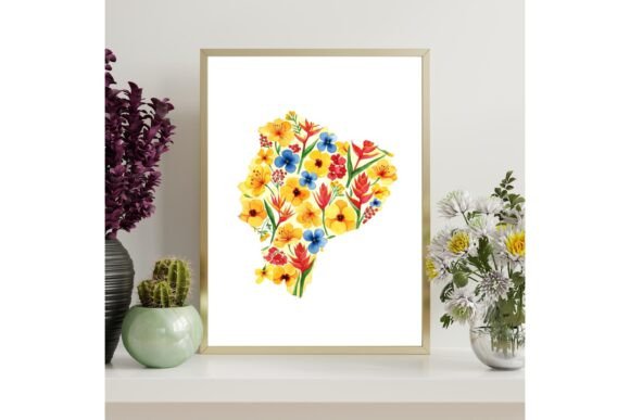 Printable Ecuador Country Map Floral