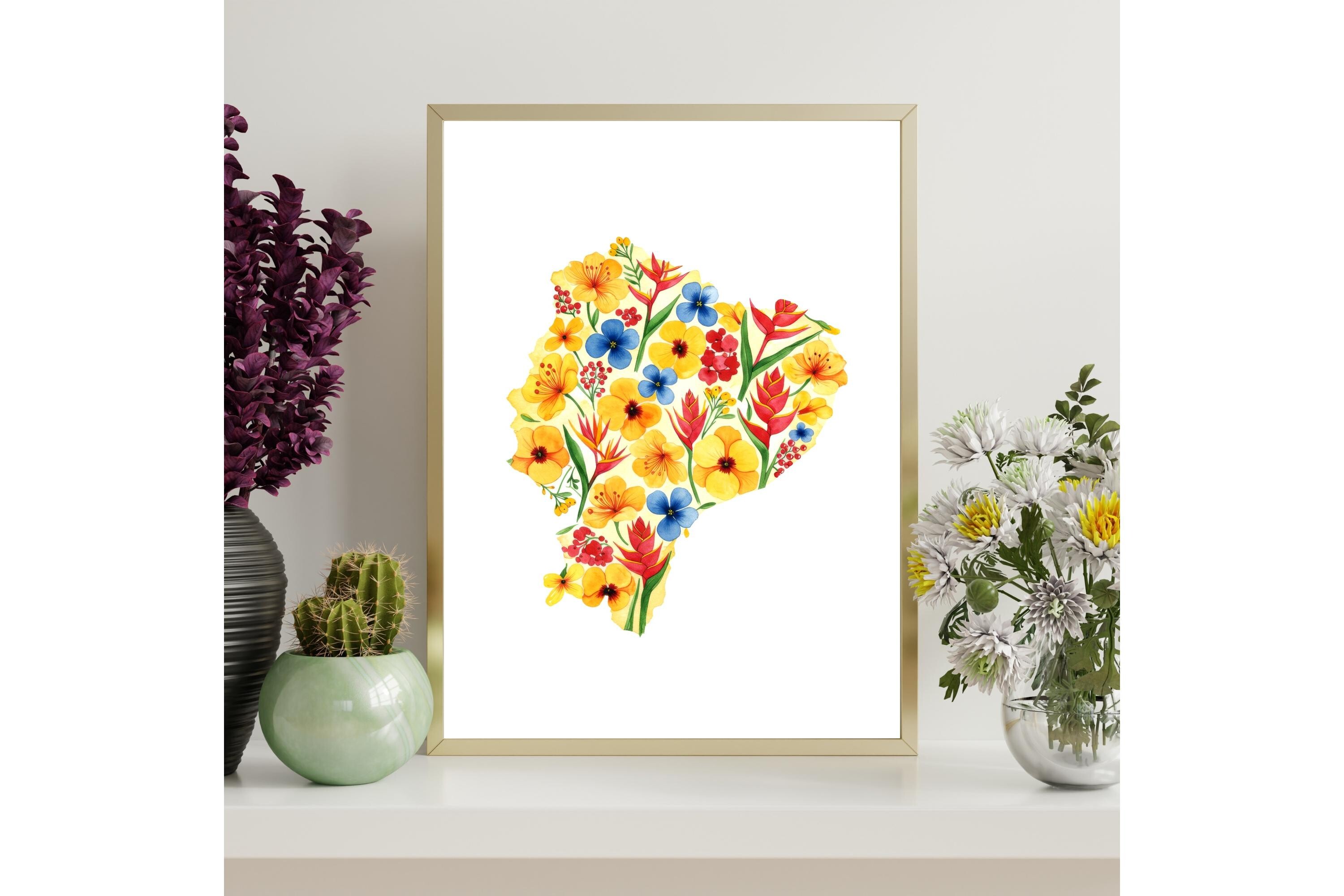 Printable Ecuador Country Map Floral