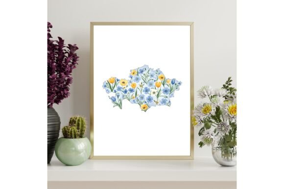 Printable Kazakhstan Country Map Floral