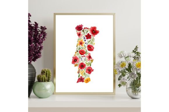 Printable Portugal Country Map Floral