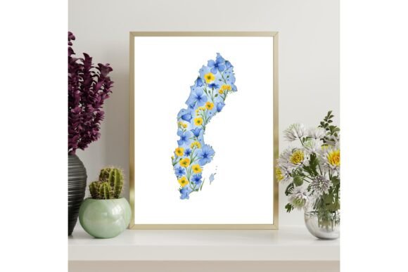 Printable Sweden Country Map Floral Wall