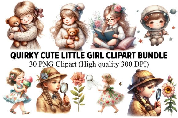 Quirky Cute Little Girl Clipart Bundle Graphic by Design Club ...