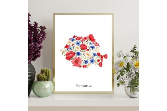 Romania Floral Country Map Wall Art