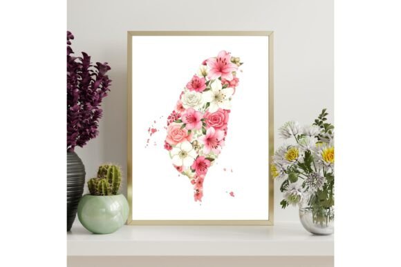 Taiwan Printable Country Map Floral Wall