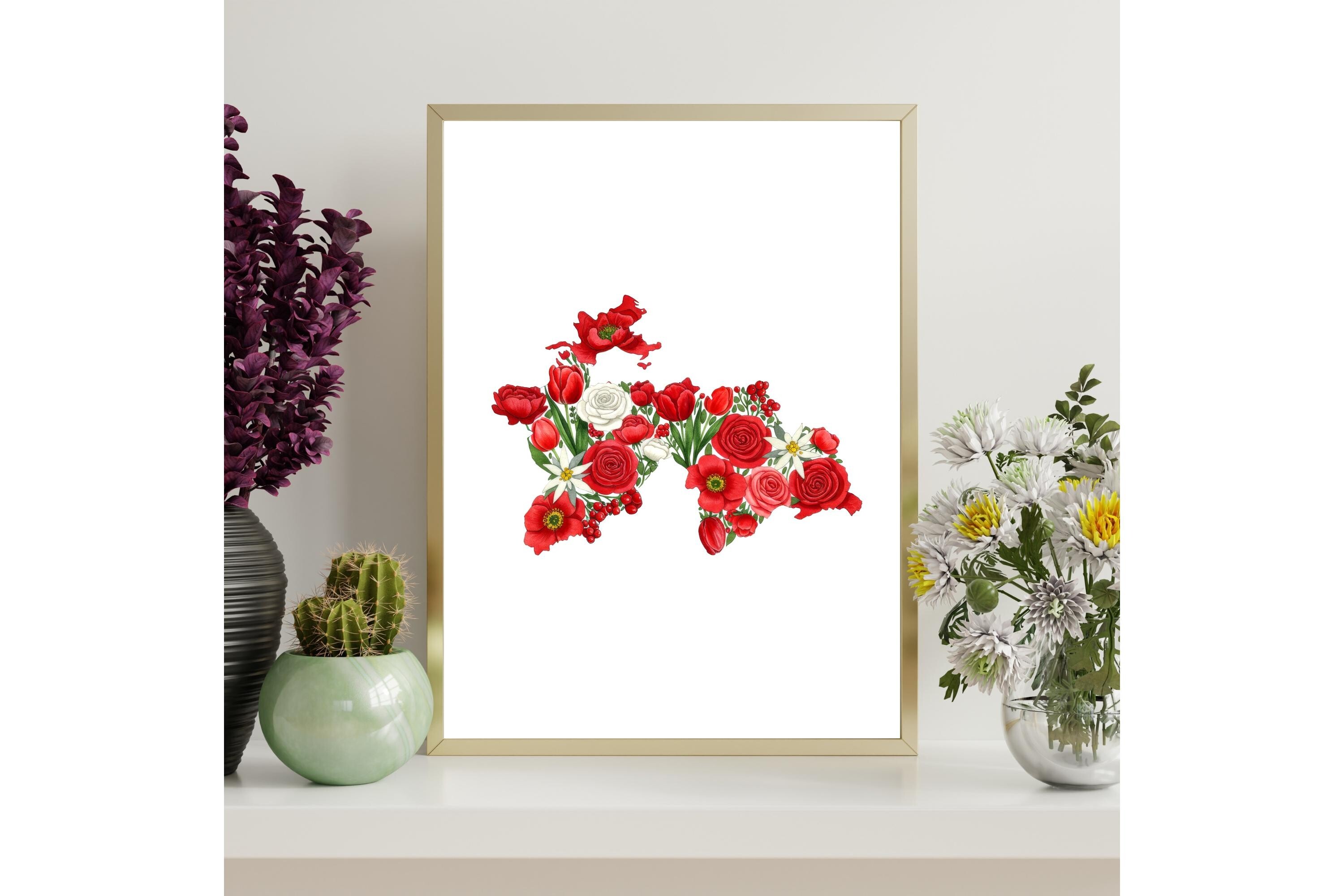 Tajikistan Map Floral Wall Art