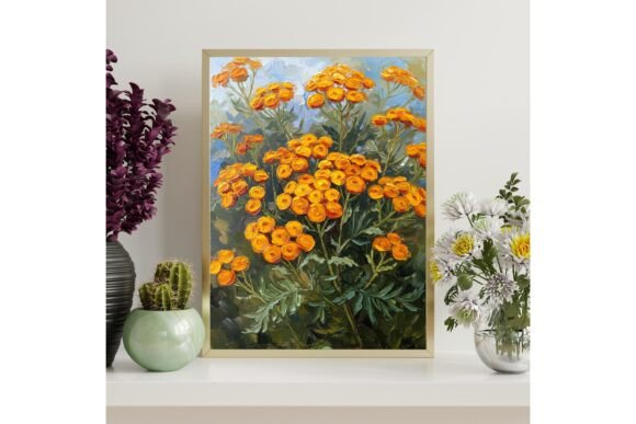 Tansy Flower Oil Painting Printable Wall
