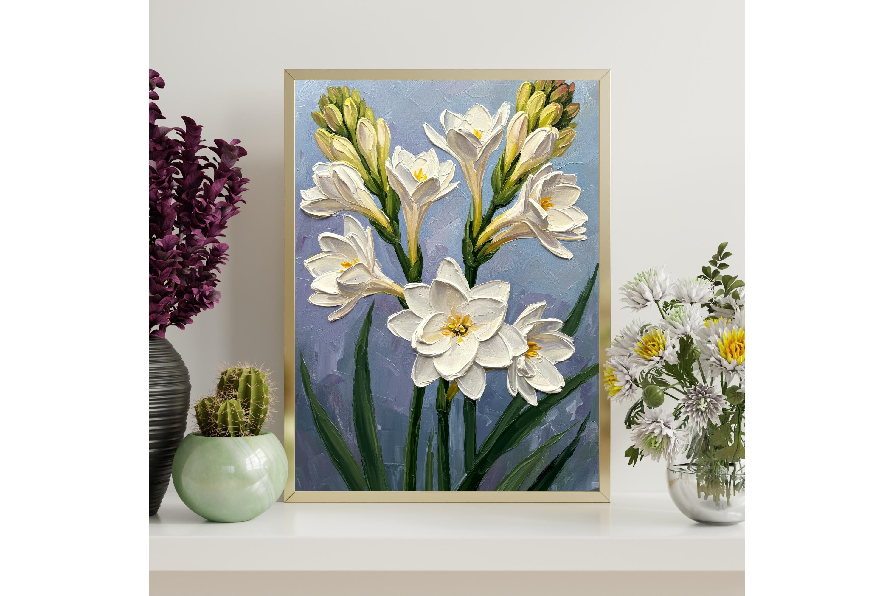 White Tuberose Flower Printable Wall Art