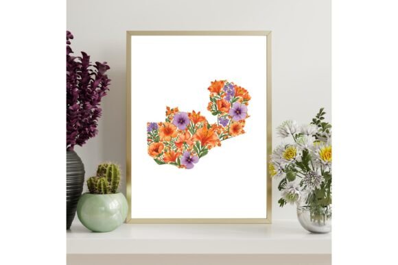 Zambia Country Map Floral Printable Art