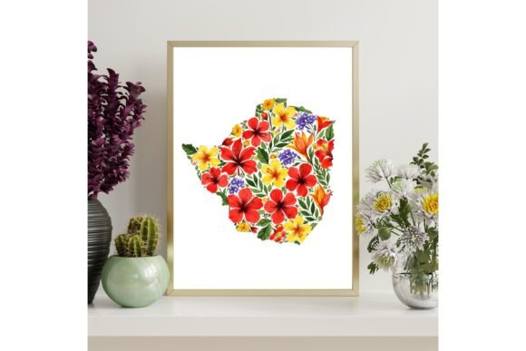 Zimbabwe Floral Country Map Print
