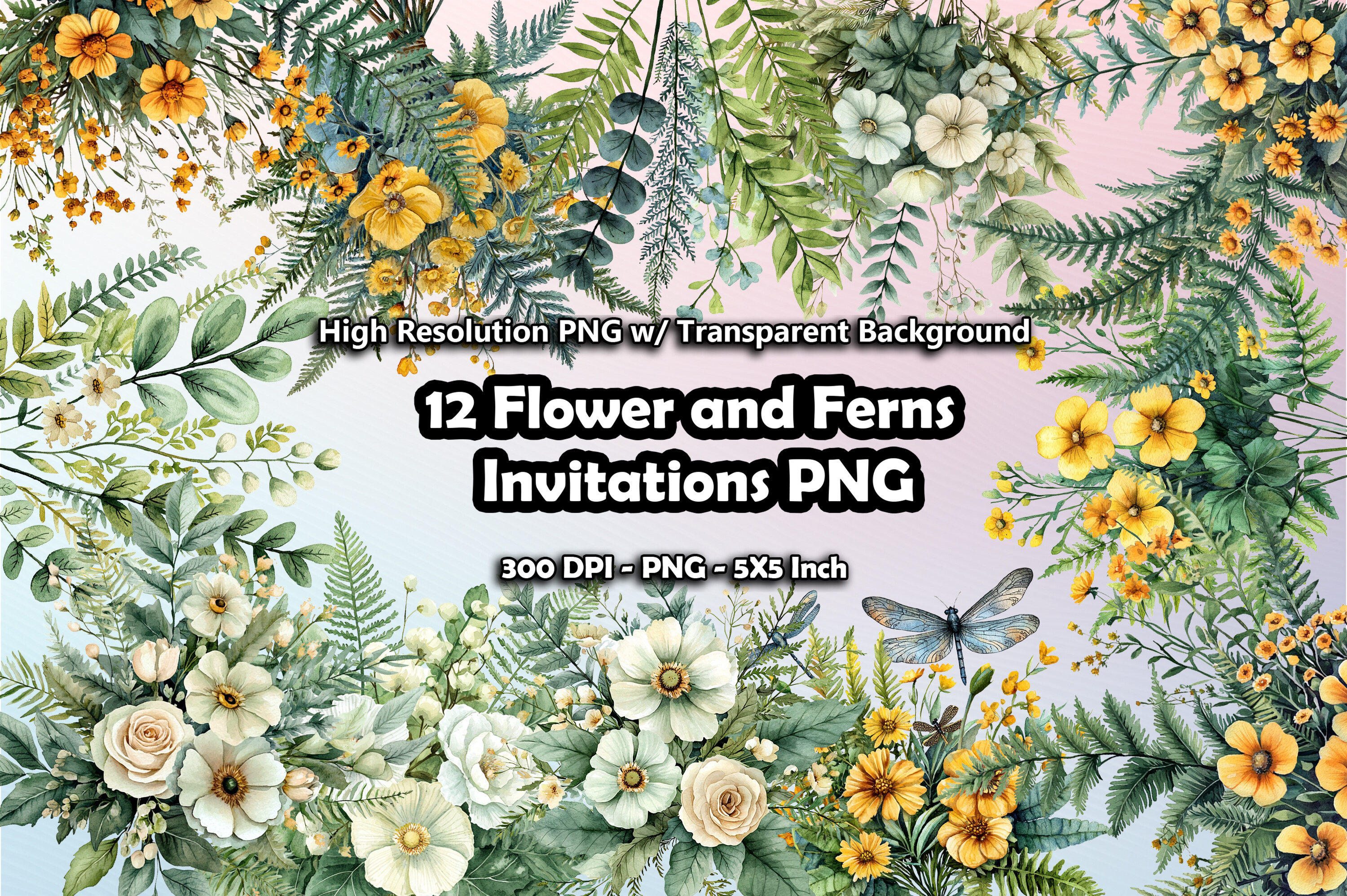 12 Flowers and Ferns Invitation PNG Graphic by printztopbrand ...
