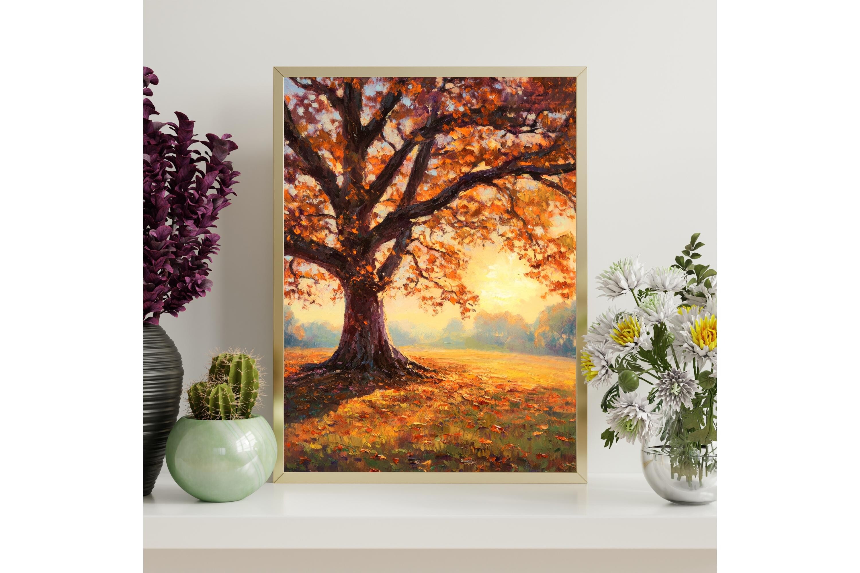 Autumn Oak Tree Sunset Printable Wall
