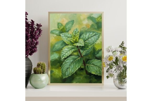 Botanical Mint Leaves Printable Wall Art